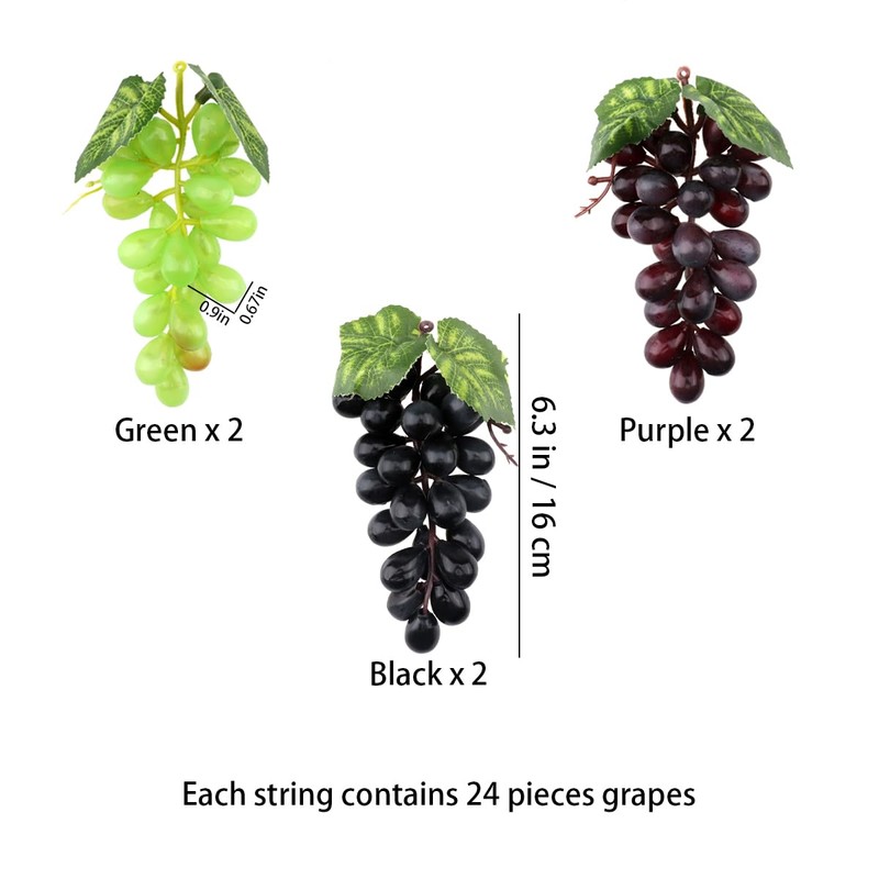 ginojex Artificial Grapes 6 Bunches with 3 Strands Fake Grape