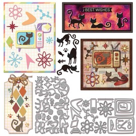 GLOBLELAND Atomic Retro TV Cat Cutting Dies Metal Television Kitten Die Cuts Animals Cutting Embossing Templates for Scrapbooking Crafts Paper Cards Making