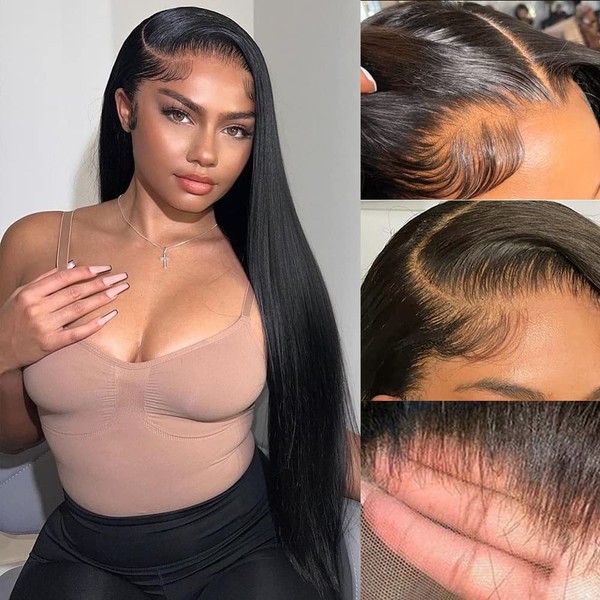 FINE PLUS Lace Front Wig Human Hair 4x4 HD Lace Wigs for Black Women Human Hair Pre Plucked Brazilian Glueless Human Hair 150% Density Pre Plucked Human Hair Wigs with Baby Hair Natural Black