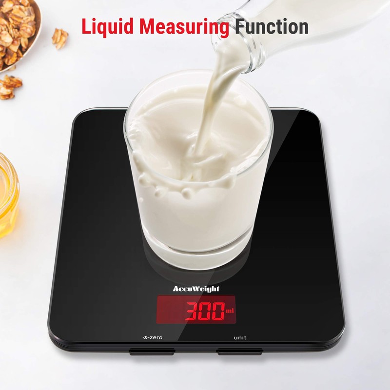 Accuweight 201B Digital Food Scale with Tempered Glass Surface, 5kg/11lb