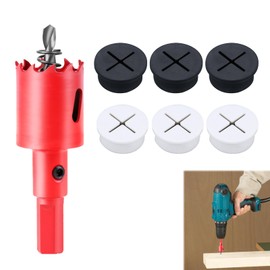 Desk Cable Grommet, Cable Guide Desk, Cable Pass with 1 Hole Saw, 25 mm Cable Pass Table with Hole Saw Wrench, Cable Guide Table Round, Pack of 7