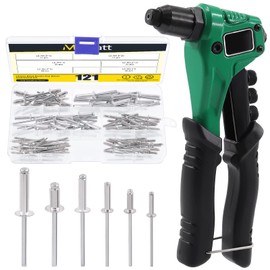 Mardatt 121 Pieces 8 Inch Rivet Gun with 120 Pieces Blind Rivets, M2.4 M3.2 M4 M4.8 Aluminium Manual Pop Rivets Tool Heavy Duty Riveter Tool for Automotive Metal Sheets Repair