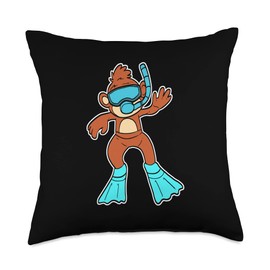 Monkey Diver Wet Suit, Diving Mask, Gear Monkey Deep Sea Diver Or Instructor Throw Pillow, 18x18, Multicolor