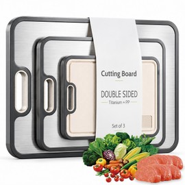 Titanium Cutting Board Set of 3, Double-Sided Titanium & PP Cutting Boards for Kitchen, Extra Large Chopping Boards with Juice Groove, Knife-Friendly, Easy to Clean, M/L/XL Sizes