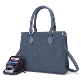 Qiyuer Medium Handbags For Women Vegan Leather Purses Set Satchel Tote Bags With Matching Wallet 2pcs Blue