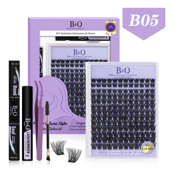 Extensiones de Pestañas Kit 156pcs B05 B&Q Clásicas Gruesas 8-18mm
