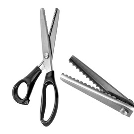 Professional Pinking Shears, Comfort Grip Handle Stainless Steel Dressmaking Scissors Sewing Art Craft Cut Tool, Serrated and Scalloped Blade Cutting Scissor for Fabric Decoration (Scalloped-5mm)