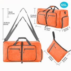 Vomgomfom Travel Duffle Bag for Men, 85L Foldable Travel Duffel Bag with Shoes Compartment Overnight Bag for Men Women,Orange
