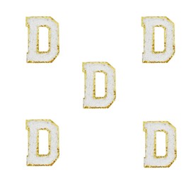 5 PCS 2.16” White Chenille Letter Patches, Self Adhesive Letters Patches for Clothing, Stick on Letters for Travel Bags Hats Backpacks Jeans Shoes Craft Laptop (Letter D)