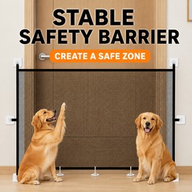 Portable Retractable Pet Barrier Gate for Dogs – Folding Mesh Safety Fence for Hallways and Home Spaces