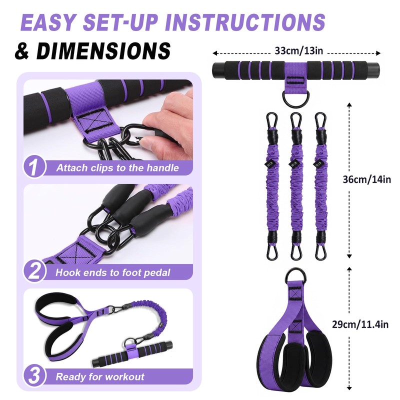 3-Tube Exercise Band for Women, Pedal Resistance Band with Handle,