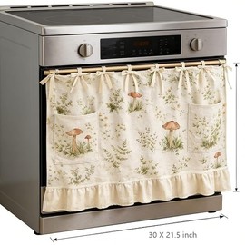 Bivpreom Oven Skirt with Pockets，Handmade Oven Curtain，Farmhouse Kitchen Decor Curtain for Dishwasher & Washing Machines & Stove