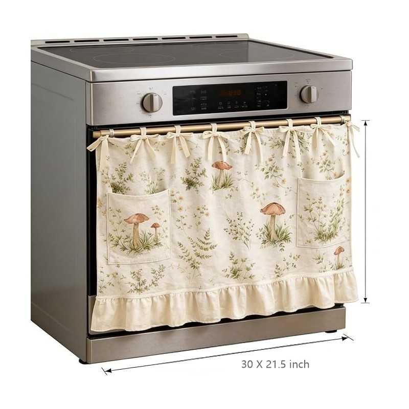 Bivpreom Oven Skirt with Pockets，Handmade Oven Curtain，Farmhouse Kitchen Decor Curtain