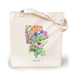 Loxato Printed Fabric Bag, Cotton Bag, 100% W 35 x H 42 x D 8 cm, Canvas Fabric Carry Bag 220 g/m², Jute Bag, Shopping Bag, Long Handle, 70 cm Shopping Bag, wildflower bouquet
