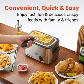 Elite Gourmet EDF1116 Electric 1.2 Qt. / 4.8 Cup Oil Capacity Deep Fryer, Adjustable Temperature, Removable Basket, Lid with Cool-Touch Knob, Stainless Steel
