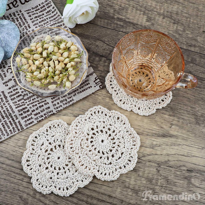 Framendino, 12 Pack 4 Inch Crochet Doilies Round Cotton Handmade