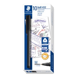 STAEDTLER 432 M 9 Office Ballpoint Pen Medium Line Width 1 mm, 10 Pcs in Box, Black