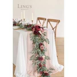 Ling's Moment Flower Garland - 6FT Eucalyptus & Rose - Sweetheart Table Decor for Wedding Reception, Artificial Floral Garland for Mantle, Thanksgiving, Christmas Decoration, Burgundy & Dusty Rose