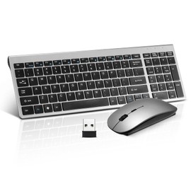 Wireless Keyboard and Mouse Combo, Compact Quiet Wireless Keyboard and Mouse Set 2.4G Ultra-Thin Sleek Design for Windows, Computer, Desktop, PC, Notebook, Laptop-Grey