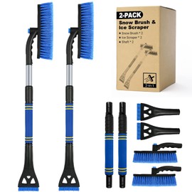 Ice Scrapers for Car Windshield, 2-in-1 Snow Scraper and Snow Brush for Car SUV Truck, Car Ice Windshield Scraper for Ice and Snow with 360° Pivoting Brush and Ergonomic Foam Grip Blue 2PCS