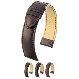 Hirsch Merino Leather Watch Strap - Brown - L - 18mm / 16mm - Shiny Silver Buckle - Artisan Sheep Leather Band