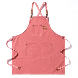Duogoo Kitchen Chef Aprons for Women and Men with 3 Pockets for Cooking BBQ Bib Work, Pink