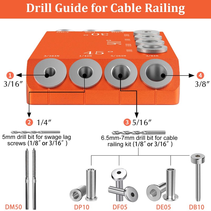 Steel DN Mate Aluminum Drill Guide, 30 45 90 Degree