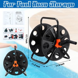 Threehoney Portable Swimming Pool Vacuum Hose Reel Heavy Duty Plastic Vacuum Hose Storage Black Orange Pool Backwash Hose Reel with Carry Handle and Side Mounted Handle for 135 ft 1-1/2" 1-1/4"hose