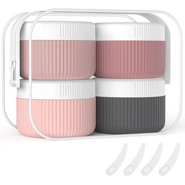 ME.FAN Travel Containers for Toiletries, TSA Approved 1.5 oz Silicone Cream Jars, Leak-proof Journey Containers, Trip Accessories with Lid for Cosmetic Face Hand 4 Pack White Lid - Pink