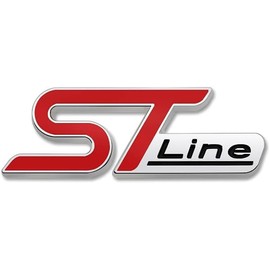 ST Line Emblem Metal Car Front Grille Decoration, Easy Installation, comes with screws and sticky decal, Compatible with Most Cars (Red & Silver)
