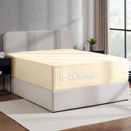 Nestl Beige Cream Extra Deep Pocket Twin XL Fitted Sheet, Luxury XL Twin Fitted Sheet Only Easily Fits 18 to 24 Inch Mattress, Super Soft, Wrinkle-Free, and Breathable Bed Sheets with Corner Straps