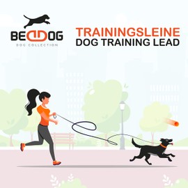 BedDog® Tyson Training Lead with Storage Bag, Long Lead with Hand Strap, Durable Recall Lead, Dog Lead, Swimming Lead, Robust 5 m, Khaki