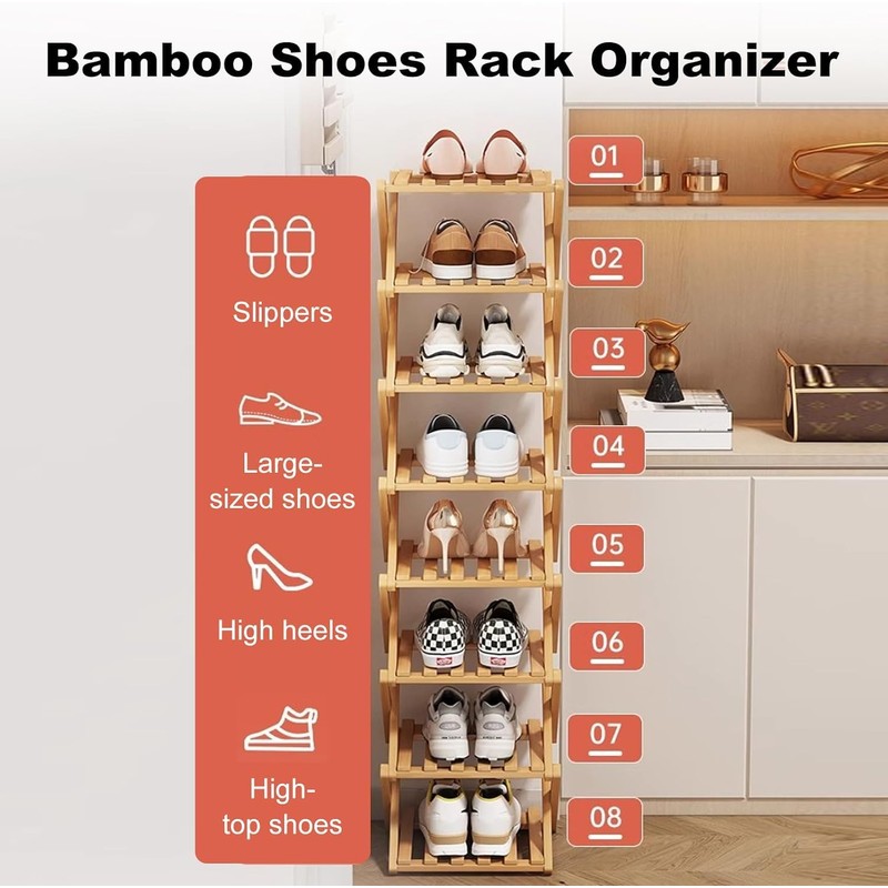 YYW Bamboo Shoe Rack for Entryway, Free Standing Shoe Racks