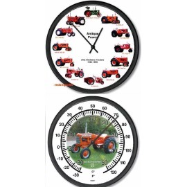RCD New ALLIS CHALMERS 12 Tractors Clock and Vintage AC D10 Tractor Thermometer Set