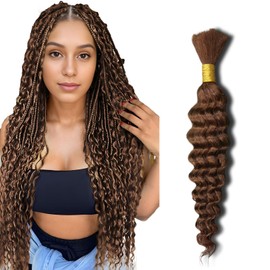 Niviorvan 30 Auburn Brown Human Braiding Hair 16 Inch 1 Bundle 50 g Deep Wave Bulk Human Hair for Braiding No Weft Curly Human Hair Extensions for Boho Braids Wet and Wavy Human Hair Braiding Hair
