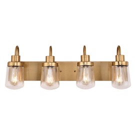 YAOHONG Modern Bathroom Vanity Light 4-Lights Lamp in Brushed Brass,Farmhouse Wall Light Fixture with Clear Glass Shades,Indoor Wall Lamp