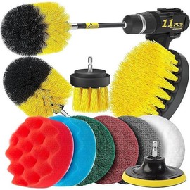11 Piece Drill Brush Attachment Set Scouring Pads Power Scrubber Brush Scrub Pads for Ba...