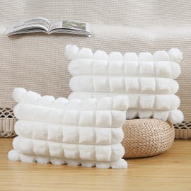 Madizz Faux Wool Cream White Cushion Covers 12x20 Inch, 30x50 cm, Set of 2 Super Soft Boho Throw Pillow Covers Decorative Textured Throw Pillows for Sofa Bedroom