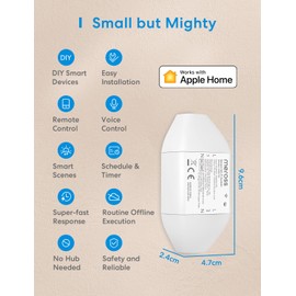 meross Smart WiFi Switch Works with Apple HomeKit, Remote Control with Siri, Alexa, Google Assistant, and SmartThings, Smart Home DIY for Electrical Appliances, 2 Pack