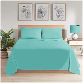 GC GAVENO CAVAILIA Easy Care Flat Sheet King Size - (265 X 275 Cm) Polycotton Bed Sheets - Super Soft & Comfortable Wrinkle Free Sheet -Aqua