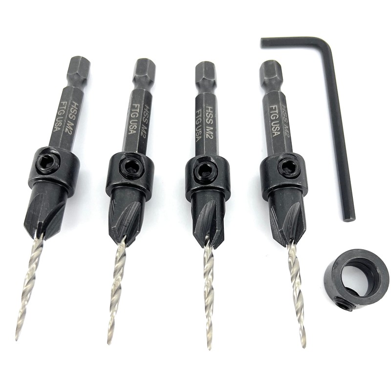 FTG USA Adjustable Wood Countersink Drill Bit Set 4 Pc