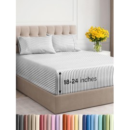 CGK Unlimited Extra Deep Twin Sheet Set - 4 Piece Breathable & Cooling Sheets - Hotel Luxury Bedding Set w/18-24 Inch Extra Deep Pockets - Easy & Secure Fit - Soft, Wrinkle Free and Comfy - Grey Stripes, Twin Size