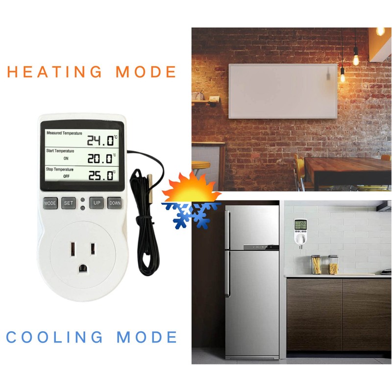 Plug in Thermostat Temperature Controller Electric Digital Thermostat Heating Cooling