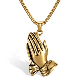 JewelryWe Jewellery Men's Necklace Stainless Steel Pendant Religious Christian Praying Hands Apostle Prayer Hands with 56 cm Chain, Silver/Gold, Stainless Steel, No Gemstone