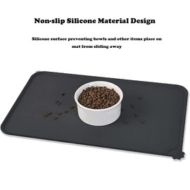Silicone Pet Feeding Mat, Waterproof Dog Cat Bowl Mat, Raised Edges to Prevent Spills, Easy Clean Nonslip Dogs and Cats Placemat Tray to Stop Food and Water Bowl Messes on Floor (Black)