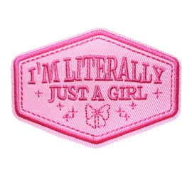I'm Literally Just A Girl Embroidery Patch, 3'' Funny Cutesy Bow Embroidered Patch, Iron On/Sew On Pink Embroidered Patches for Bags, Backpacks, Hat, Jackets, Uniform, DIY Accessories Gift