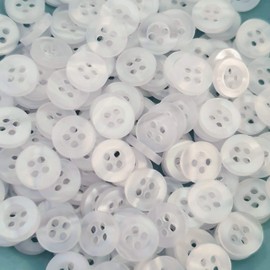 MajorCrafts 120pcs 9mm Clear White Pearlescent 4 Holes Small Round Resin Sewing Buttons Craft Embellishments
