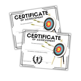 Archery Award Certificate of Achievement 30pk 8.5x11” Coach Most Improved Shooting Bow and Arrow Target Practice Winner Trophy Medal Pin