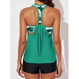 Aleumdr Women's Athletic Two-Piece Swimsuits Bathing Suits Swimming Wear Sports Top with Capris/Boyshorts for Women Kd Green X-Large