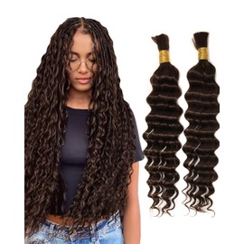 BEEOS Human Braiding Hair for Boho Braids #4 Chocolate Brown, Deep Wave Boho Braids Human Hair Bulk 100g 20 Inch for Bohemian Micro Knotless Braiding 2 Bundles Per Pack